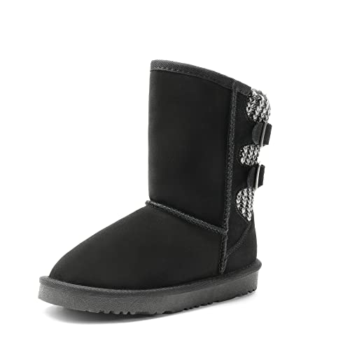 DREAM PAIRS Girls Boys Winter Boots Faux Fur Lined Mid Calf Kids Snow Tall Shoes FuzzyChic Kid's Buckle for Little Kid/Big Kid 12 Little Kid Black