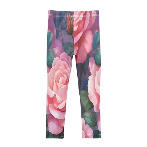 Bolaz Toddler Girls Leggings Printed Yoga Pants Leggings Pink Painting Rose for Kids2