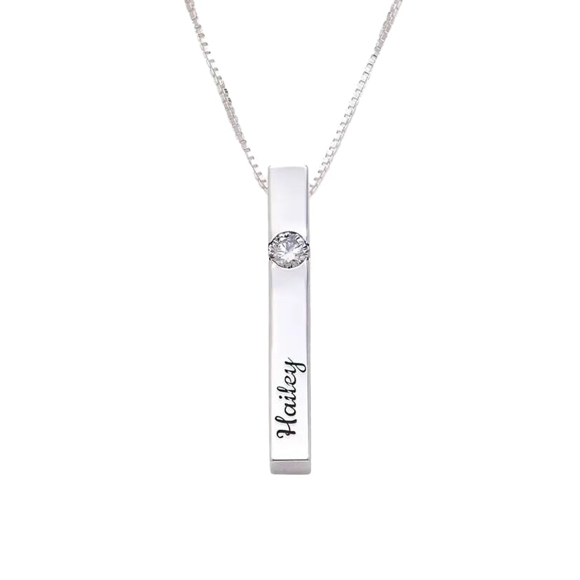 OAK & LUNA - Personalized Pillar Bar Necklace with Diamond Options - Custom Inscription Engraved Pendant - Up to 4 Names - Jewelry Gift for Women, Her, Mother For Mother's Day, Christmas