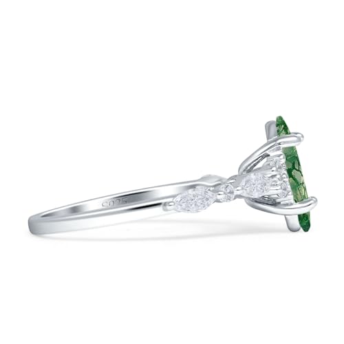OMRANII Art Deco Marquise Natural Green Moss Agate Vintage Style Wedding Engagement Ring Solid 925 Sterling Silver Gift For Women2