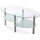 SUNCOO Glass Coffee Table for Home/Office Oval with 2 Tire Tempered Glass Boards Sturdy Chrome Plated Legs End Table Modern Coffee Table Tea Table (Clear)