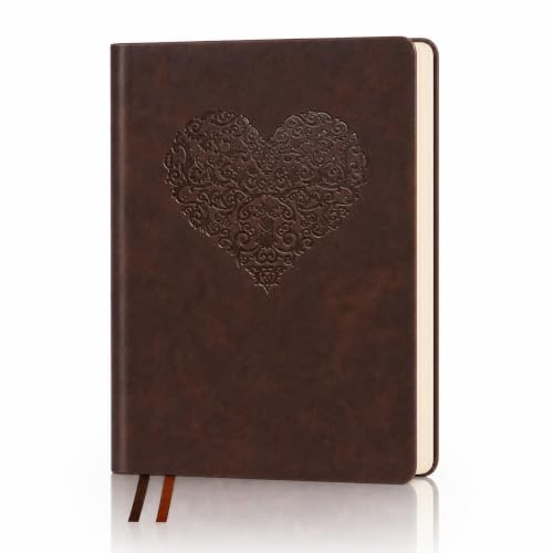 A5 Vintage Leather Lined Journal for Men Women, 256 Pages 100 GSM,Heart Embossed Cover,Hardcover Vintage Leather Journal for Writing,Travel,Business,Work, School for Women Men Gift