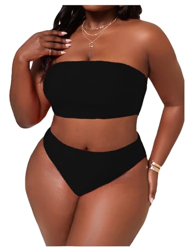 Maillot de bain maillots noir 4XL grande taille : maillot de bain 2 pièces bandeau texturé été