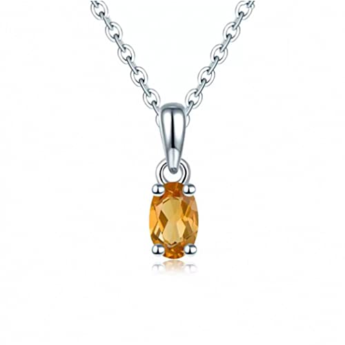 Pendentif Citrine Jaune Pierre précieuse Ovale 6x4mm avec Chaîne Argent 925