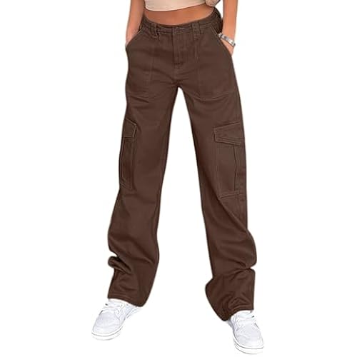 Lepunuo Cargo Pants for Women High Waisted Casual Pants Baggy Stretchy Wide Leg Y2K Streetwear with 6 Pockets