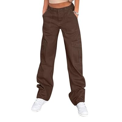 Lepunuo Cargo Pants Women High Waisted Travel Y2K Streetwear Casual Pants Work Pants Dark Brown