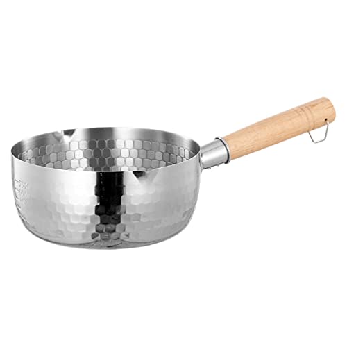 DOITOOL Stainless Steel Yukihira Pan Traditional Japanese Saucepan with Wood Handle Milk Sauce Pan for Ramen Tempura Milk 22cm