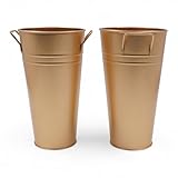 Hosley Set of 2 Gold Bucket/Pot Vase with PVC Liner, 6.25' L x 5' W x 9' H Ideal Gift for Floral Arrangements Wedding Home Office Party DIY Indoor Outdoor Garden Patio
