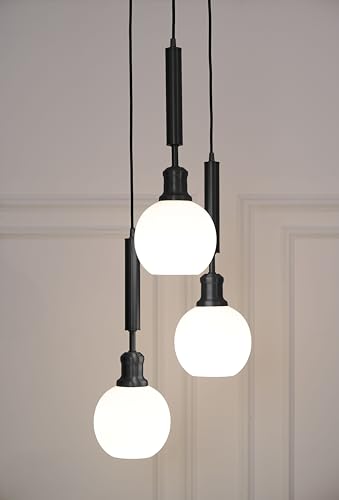 Image of Divine Trends Triple Globe Hanging Pendant Light Black Polished with Frosted Milky White Glass | Hanging Lamp for Living Room | Chandelier Ceiling Lamp - Pack of 1