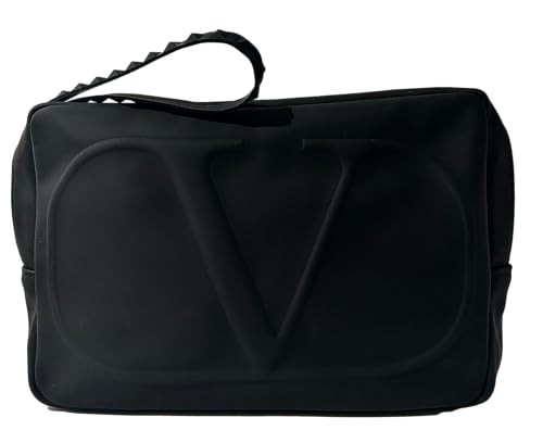 Valentino Bolsa de mão preta grande para maquiagem cosmética com zíper aproximadamente 2235 cm C x 12 cm A x 5 L (2235)