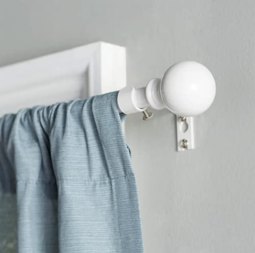 Urbanest Ball Adjustable Single Drapery Curtain Rod Set With 24 Rings, 5/8", 84"-120", Glossy White #TOP2