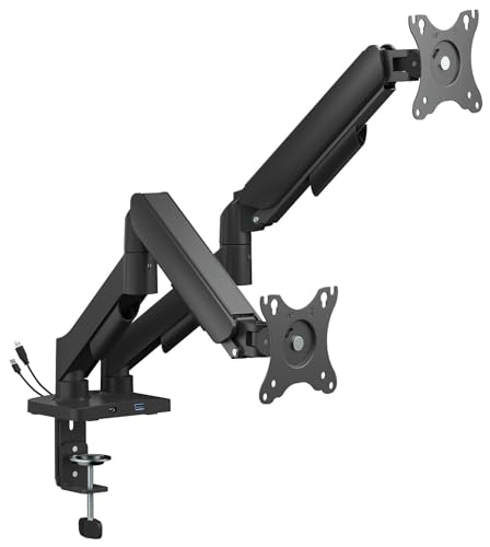 Bras de moniteur à ressort à gaz double AV Link pour écrans VESA 17-32" avec hub USB et pince