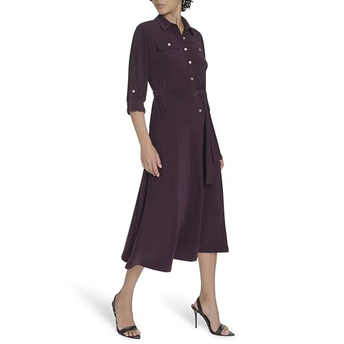 Tommy Hilfiger Women's Roll Tab Sleeves Collared Solid Jersey Shirtdress3
