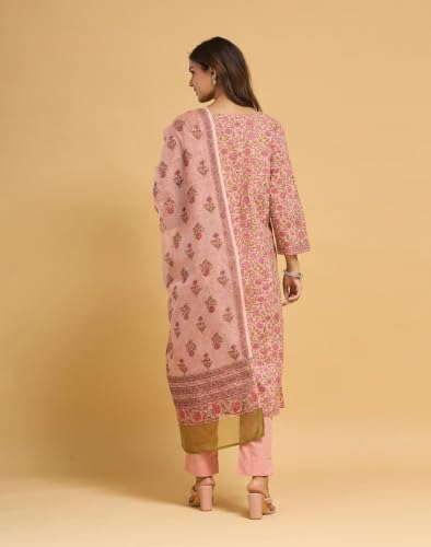 Image of Fabnu by Fabindia Women's Cotton Printed Kurta Pant Dupatta Set