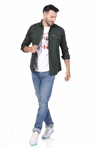 Image of Men's Cotton Twill Utility Shirt | Full Sleeve Button-Down Casual Shirt | Dual Chest Pockets | Comfortable Regular Fit | Everyday Wear