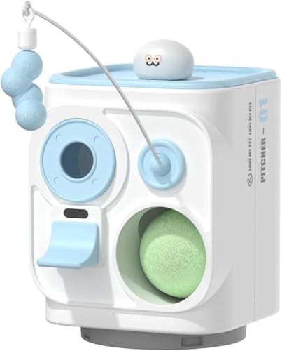 PICKFUN Pet Robot Accessory: 3-in-1 Feather Teaser, Ball Launcher & Treat Dispenser for Cats & Dogs – Remote-Controlled Interactive Toy, Blue