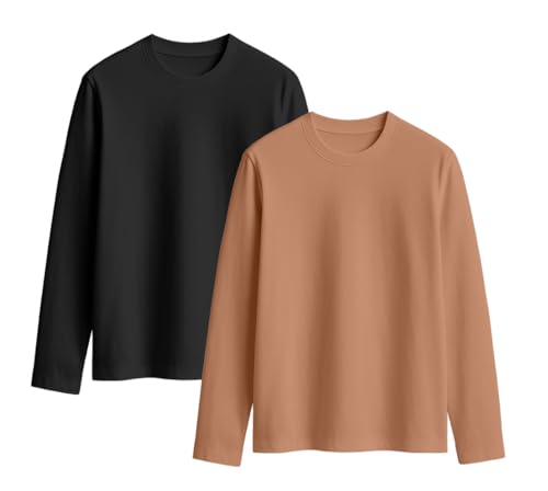 Image of JUNEBERRY Cotton Round Neck Regular Fit Solid Core Full Sleeve T-Shirt Combo for Women & Girls (Pack of 2) (Available Colors: Black, White, Navy, Green,Swanwhite & Cork)