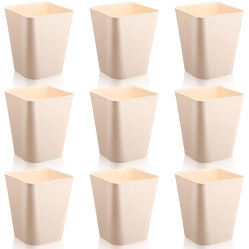Image of Hoolerry 9 Pieces Garbage Can 2 Gallon Small Trash Cans Bulk Bathroom Trash Bin Plastic Wastebasket Square for Bedroom Slim Bathroom Trashcan Small Container for Kitchen Office Home (Khaki)