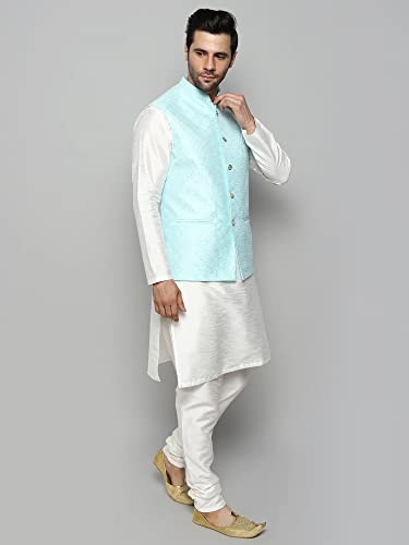 Image of Uri and MacKenzie Men's Silk Blend Kurta Churidar Pyjama with Stylish Nehru Jacket