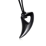 SINLEO Mens Stainless Steel Wolf Teeth Pendant Alpha Spear Necklace with Adjustable Black Chain, Black