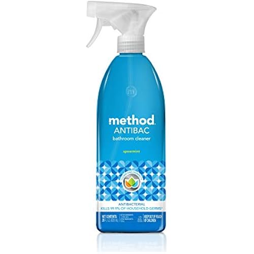 method Antibacterial Bathroom Cleaner, Spearmint, 28 fl oz | Kills 99.9% of Household Germs, No Rinse Cleaner, Removes Soap Scum, Grime & Stains, Use on Bathroom Surfaces