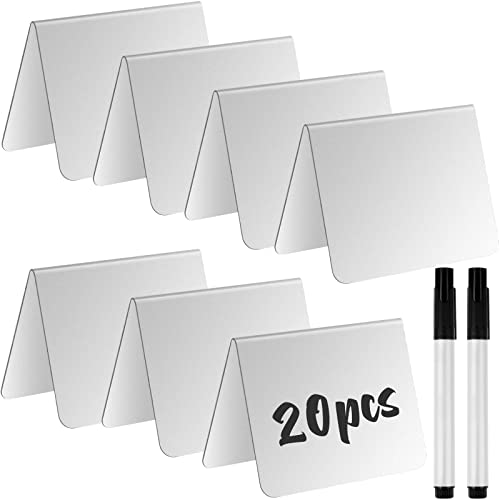 Uoeo 20 Pack Acrylic Mini Chalkboard Sign with Marker Pen Small Chalkboard Sign Tabletop Blackboard for Weddings, Parties, Message, Buffet, Bakery and Retail, 3.9 x 2.9
