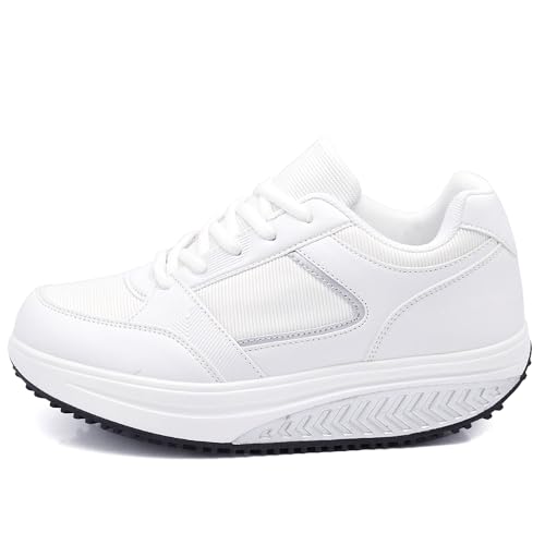 IF Zapatillas de deporte basculantes correr deportivas gimnasia zapatillas cómodas para caminar balancín fitness bienestar adelgazante cómodas para mujer, 05 Blanco Ajuste estrecho, 40 EU Stretta