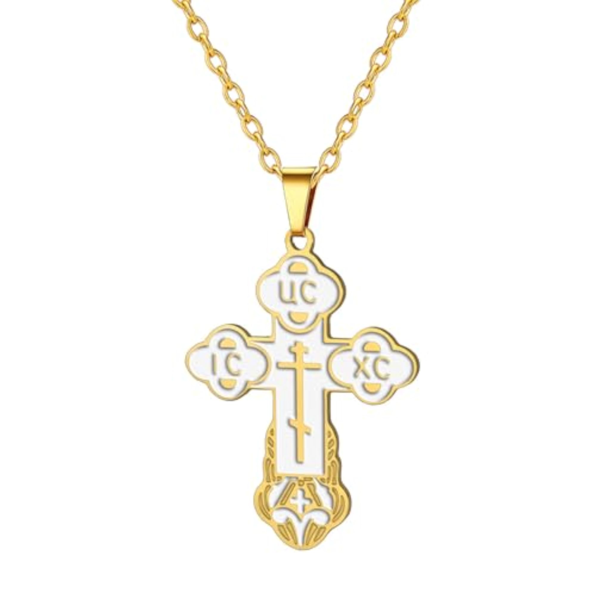 Cross Necklace Russian Orthodox Crucifix for Men and Women