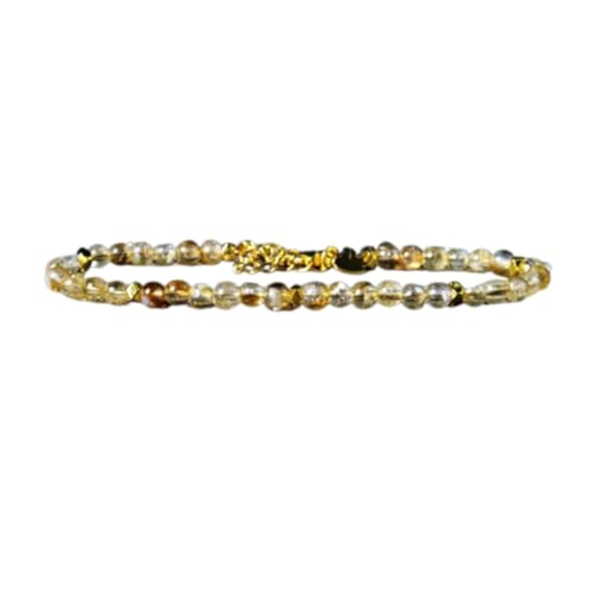 Citrine Round Beaded Bracelet, Adjustable Gold Lock
