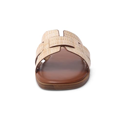 Image of Flat Sandals for Women Comfortable Slip On Dressy Summer Leather Slides with Square Open Toe