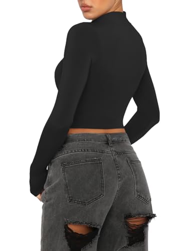 REORIA Women's Cute Mock Turtleneck Long Sleeve Ribbed Tight Tshirts Crop Tops - Image 4