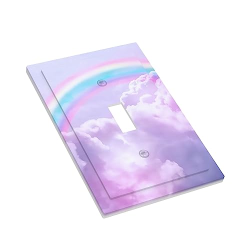Xuejiaku XUEJIAKU0719 Rainbow In The Clouds Single Toggle Wall Plates Pink Art Panel 1 Gang Light Switch Cover Purple Cloud Switchplate Covers Decorative Cute Dimmer For Bedroom Kidroom Nursery Decor thumb #2