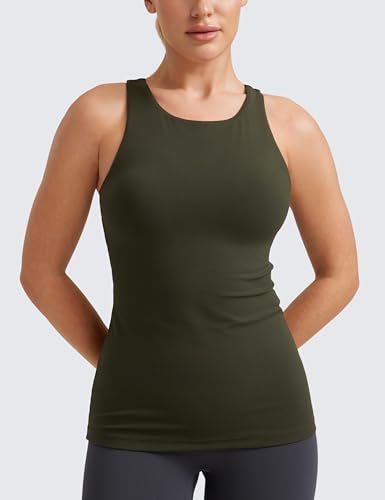 Image of CRZ YOGA Butterluxe High Crew Neck Tank Top | Light Support, Built in Bra, Removable Pads, Yoga, Extremely Soft, Racerback, for Women