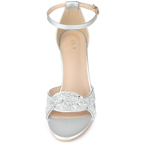 Allegra K Women's Glitter Ankle Strap High Chunky Heel Sandals2