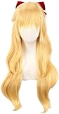 KAPVXRKI Sailor Venus Cosplay Wigs Sailor Moon Minako Aino Cosplay Wig Heat Resistant Synthetic Wigs for Halloween Costume Party Role Play+Wig Cap