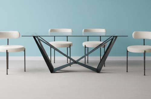 Meyvaser.com Ecommerce Company Mesa de Comedor con Patas Metálicas Negras en Ángulo y Tapa de Cristal Templado – 160x90x76 cm – Diseño Moderno e Industrial de Alta Resistencia
