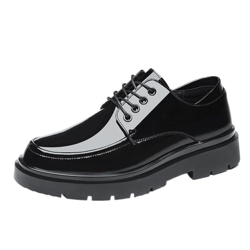 Formal Shoes Dress Oxford for Men Lace-up Wingtip Patent Leather Prom Wedding Slip Resistant Low Top Rubber Sole Height Increasing Casual