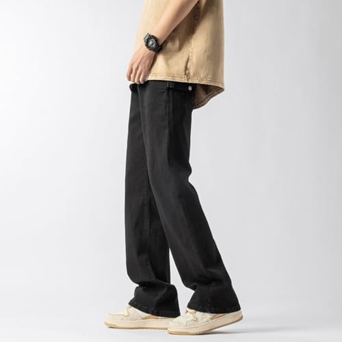 Pants Trousers Denim Stretch Pure Black Jeans Men's Straight Leg Port Style Street Men3