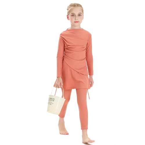Image of Muslim Swimsuits for Girls Modest Swimwear Full Cover Hijab Burkini Islamic Top Pants Cap 3PCS Rash Guard Sets