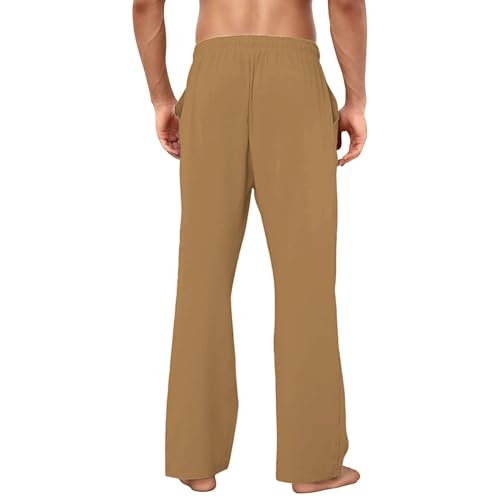 Mens Cotton Linen Pants Loose Fit Casual Lightweight Drawstring Waist Beach Trousers Summer Relaxed Fit Lounge Pants3