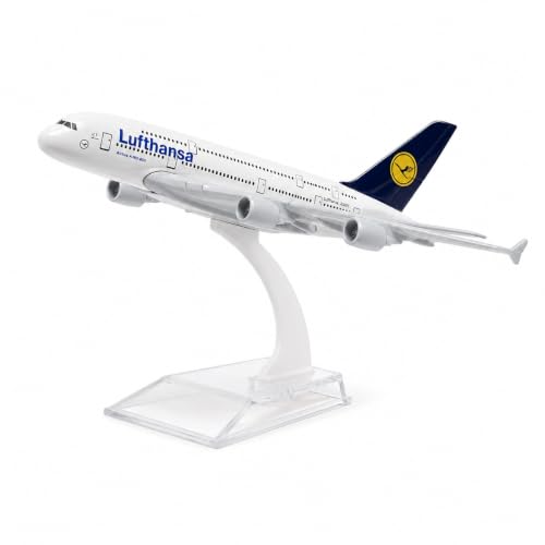 Image of Lufthansa Airbus A380-800 Die-Cast Metal Airplane Model with Display Stand | 18 cm Aircraft Collectible | Desktop Office Decor | Aviation Gift for Kids & Adults | Scale Model Plane