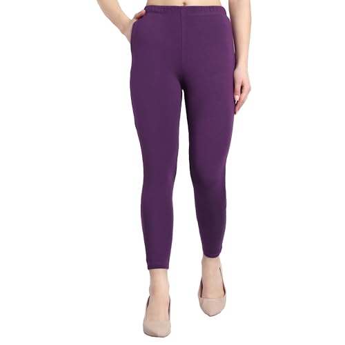 Image of ONE SKY Women Ankle Length Leggings | Premium Cotton Modal Spandex Blend | High Waist Stretchable & Bio-Washed Fabric | Colour-Lock | Ethnic Leggings for Women