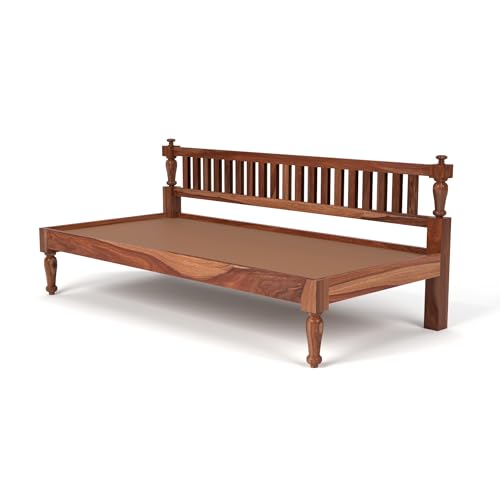 Image of Solid Sheesham Wood Sofa 3 Seater Sofa Diwan Bed for Home Living Room Wooden Couch Diwan Sofa Settee for Living Room and Office | Rosewood Three 3 Seater Sofa (A-Honey)