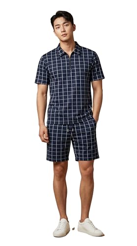 Image of Men's Printed Zip Polo Neck T-Shirt with Half Short Pant Co-ord Set Fabric, Stylish Printed Design, Comfortable Regular Fit