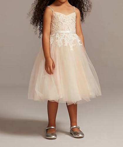 Tulle Spaghetti Strap Flower Girl Dress Lace Applique Wedding Dress for Girls Short Holiday Pageant Party Gown3