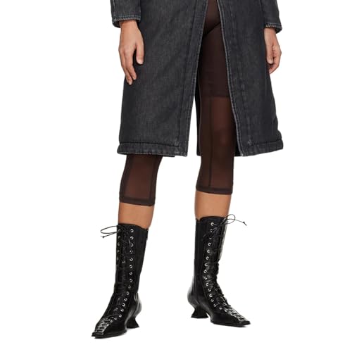 Seborluys Womens Vintage Victorian Boots 70s Lace up Mid Calf Boots Mid Heel Witch Granny Booties Costume Shoes Cone Heel Zipper Square Toe3