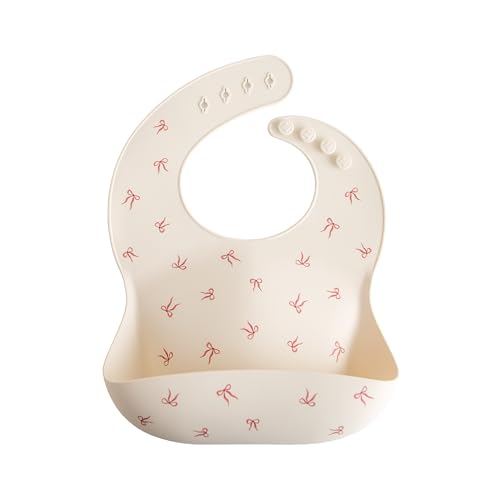 mushie Silicone Baby Bib with Bows, Adjustable Waterproof