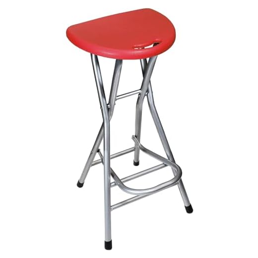 Folding Stools for Adults Portable, 28 inch Collapsible Stool Heavy Duty, Indoor Tall Bar stools with Handle, Plastic Counter Barstool Chair for Kitchen Outdoor Travel-Red H72xW31cm(28x12inch)