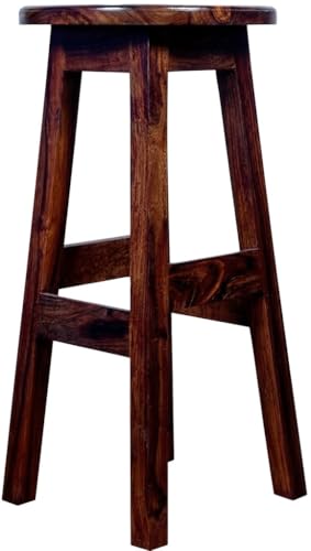 Image of KAIDO Wooden Bar Stool, 35.5 cm Round Top, 72 cm Height, Dark Brown