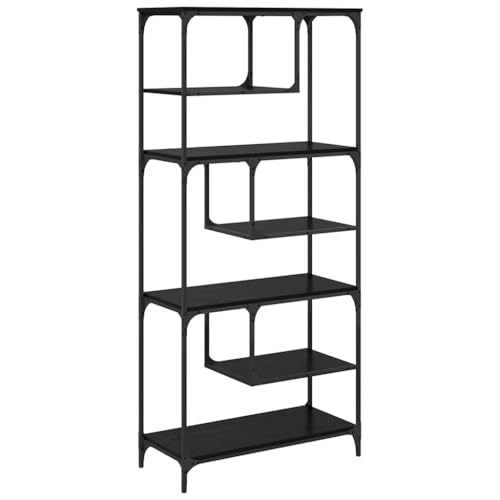 Estantería de roble negro vertical con 7 compartimentos y diseño industrial moderno para dormitorio 2